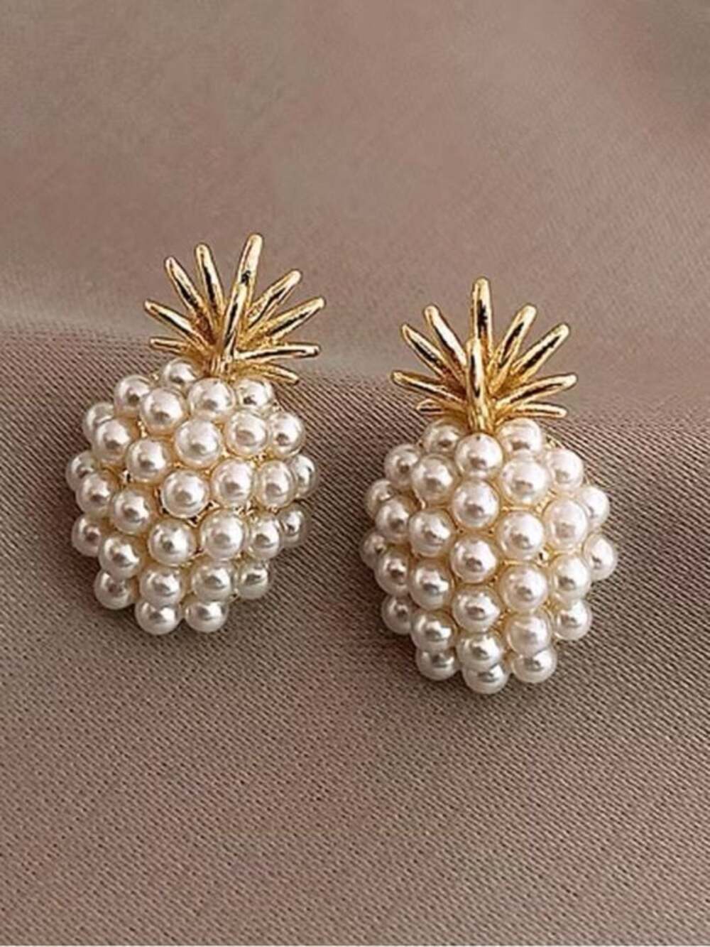 Gold & Pearl Pineapple Stud Earrings - Women Jewelry - Picture 1 of 4